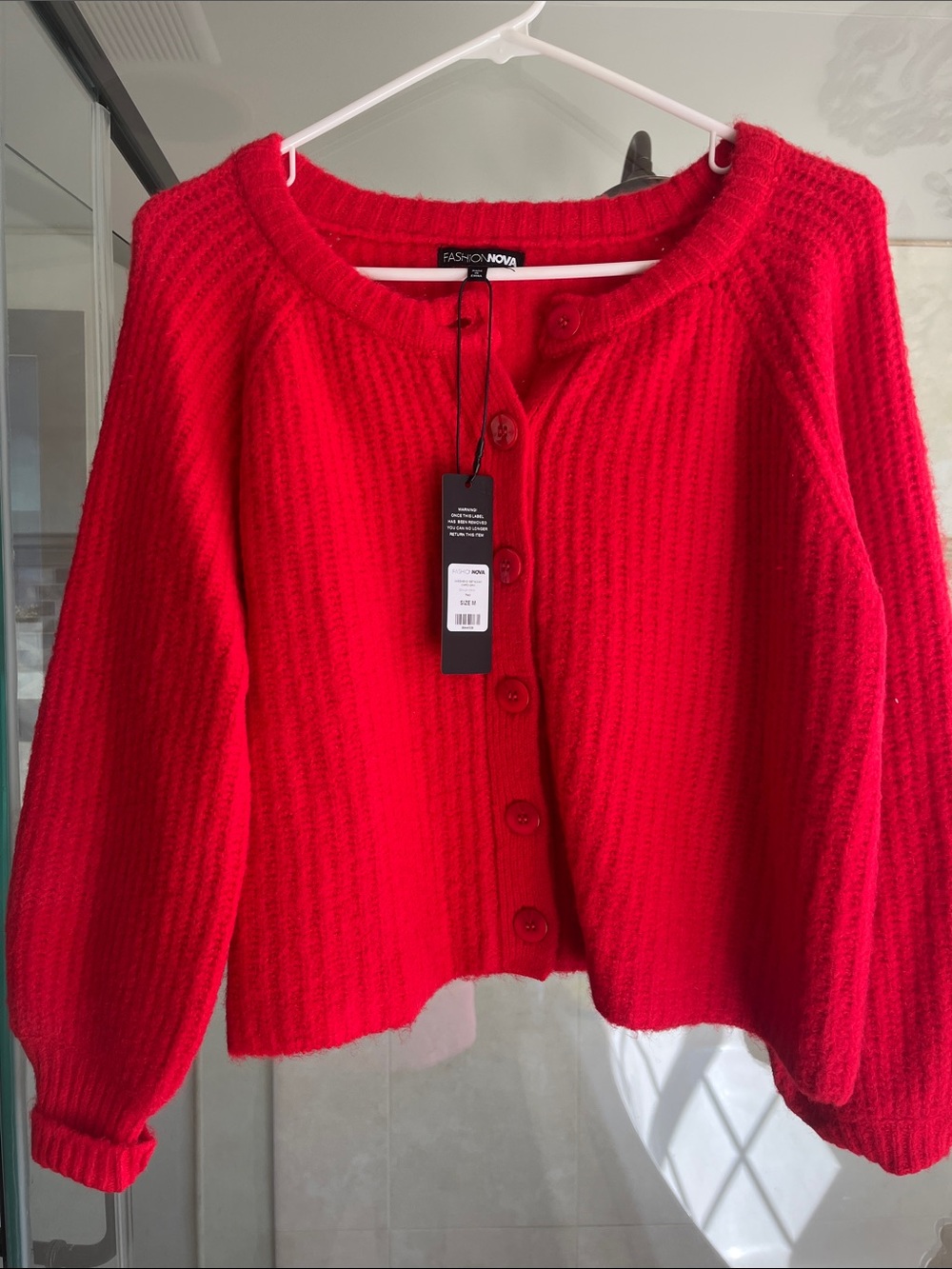 Fashion Nova Bright Red Cropped Button-Up Cardigan
